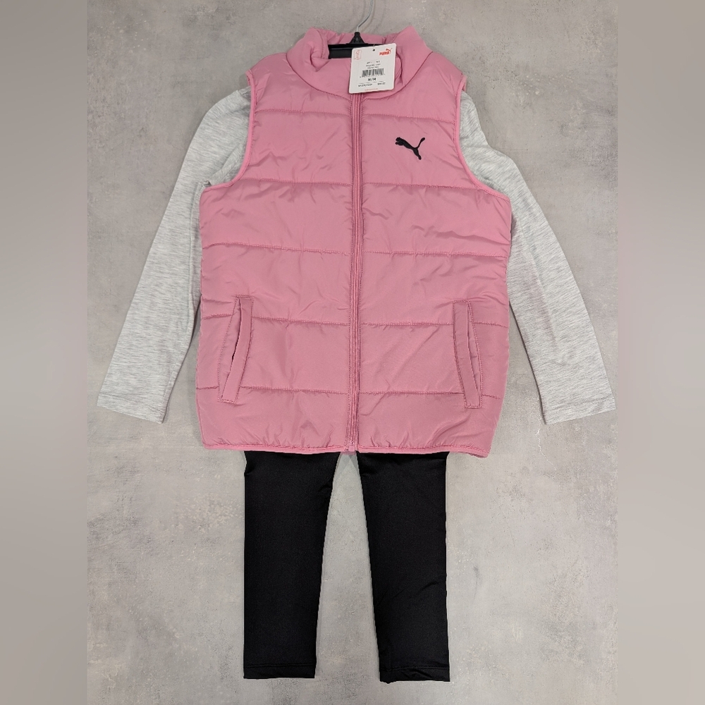 New, 3 Piece Puma Girls' Outfit (Vest, Long Sleeve Shirt, Tights) size Medium